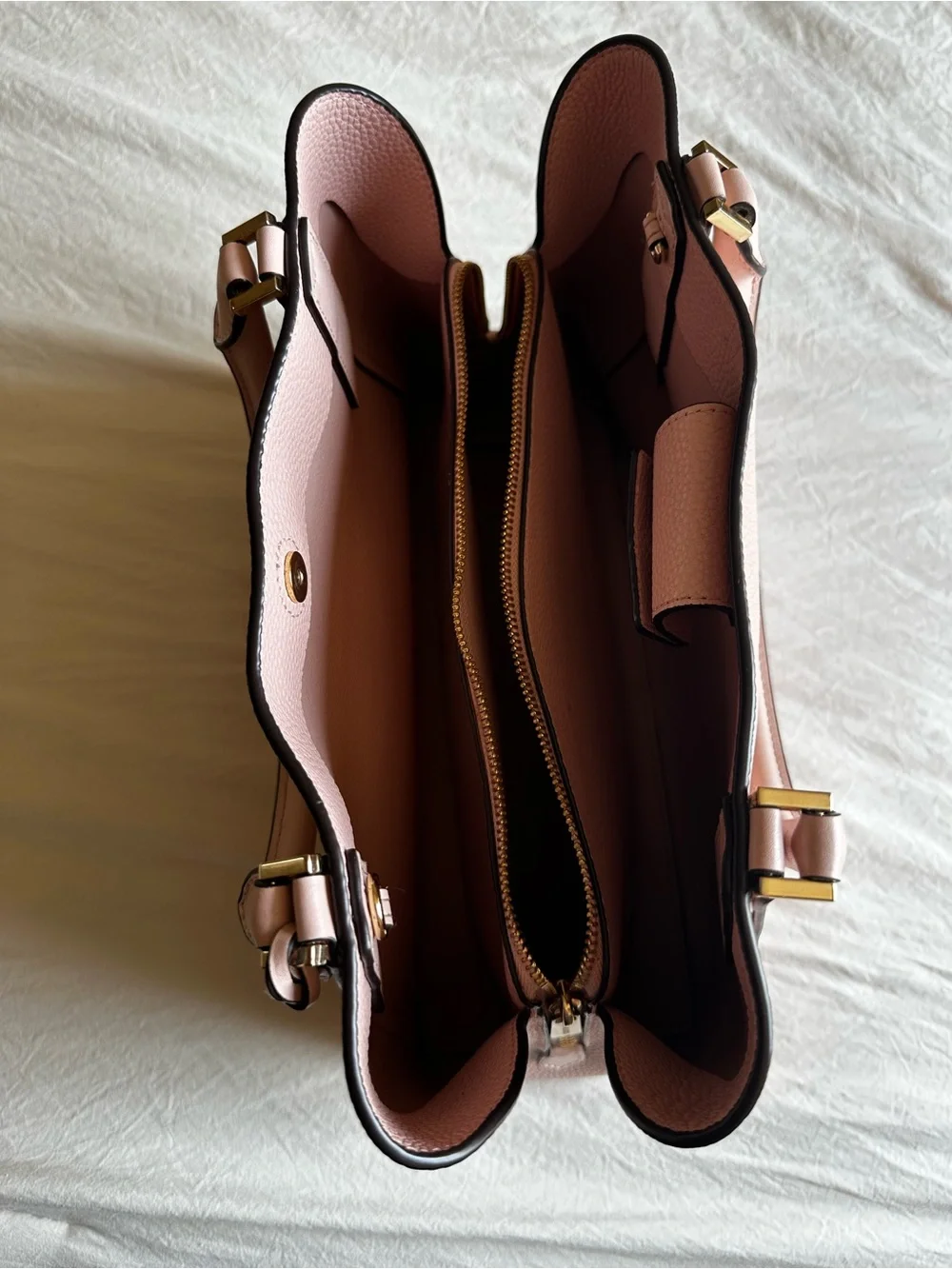 Michael Kors Light Pink Pebbled Leather Satchel with Gold Charm